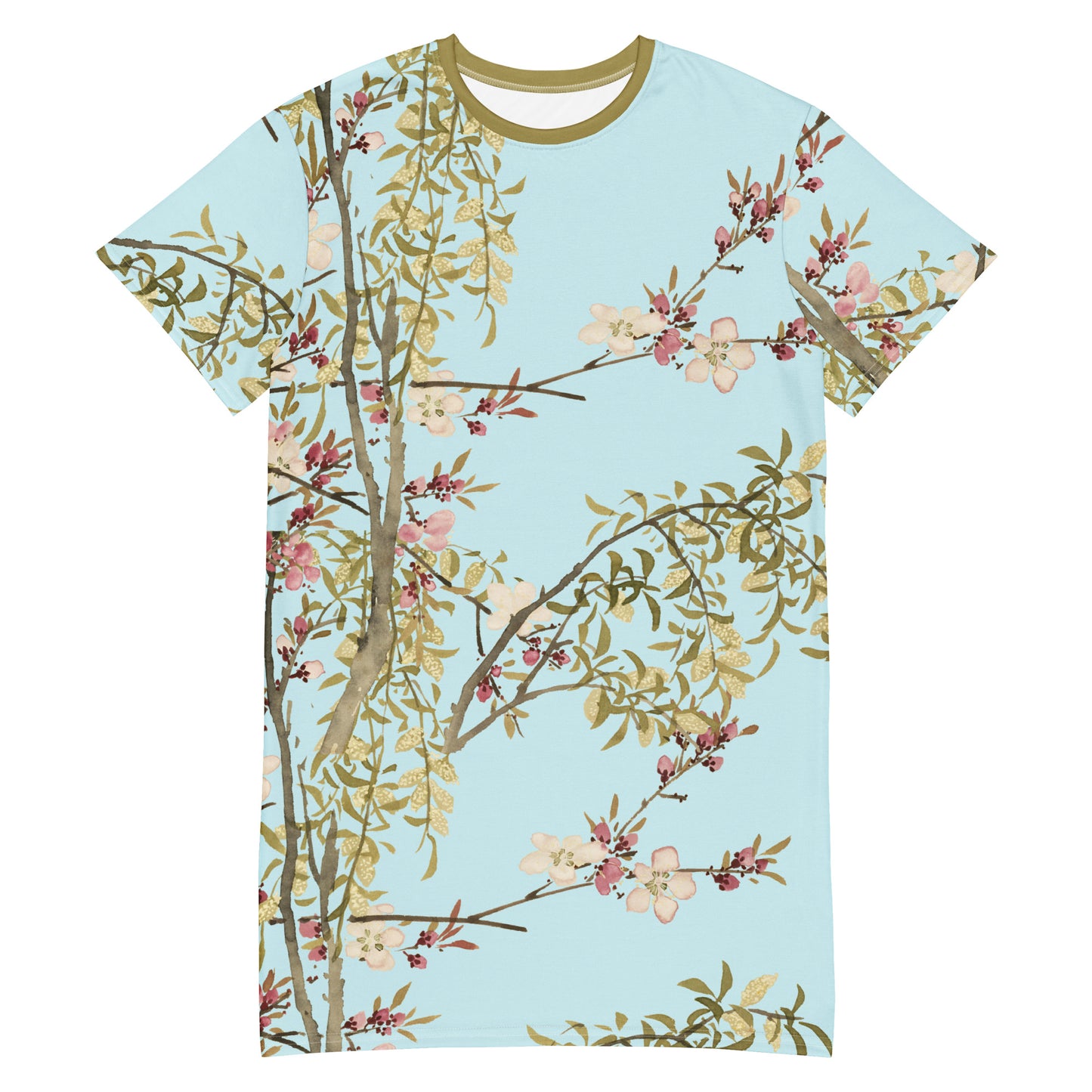 The Spirit of Flowers in Twelve Months｜Willow and Peach Blossom｜T-shirt dress｜Aqua blue