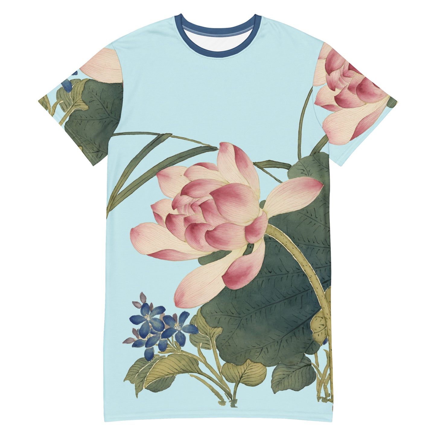 The Spirit of Flowers in Twelve Months｜Lotus in Bloom｜T-shirt dress｜Aqua blue