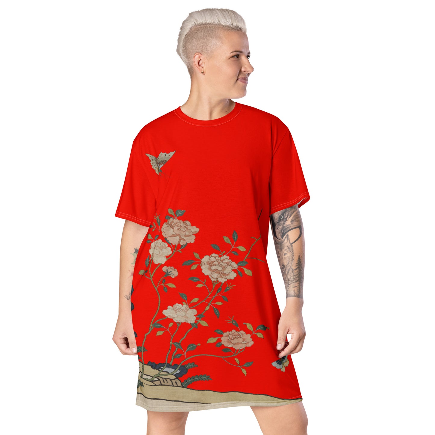 Kesi Flower Album｜Red Roses｜T-shirt dress｜Garnet red