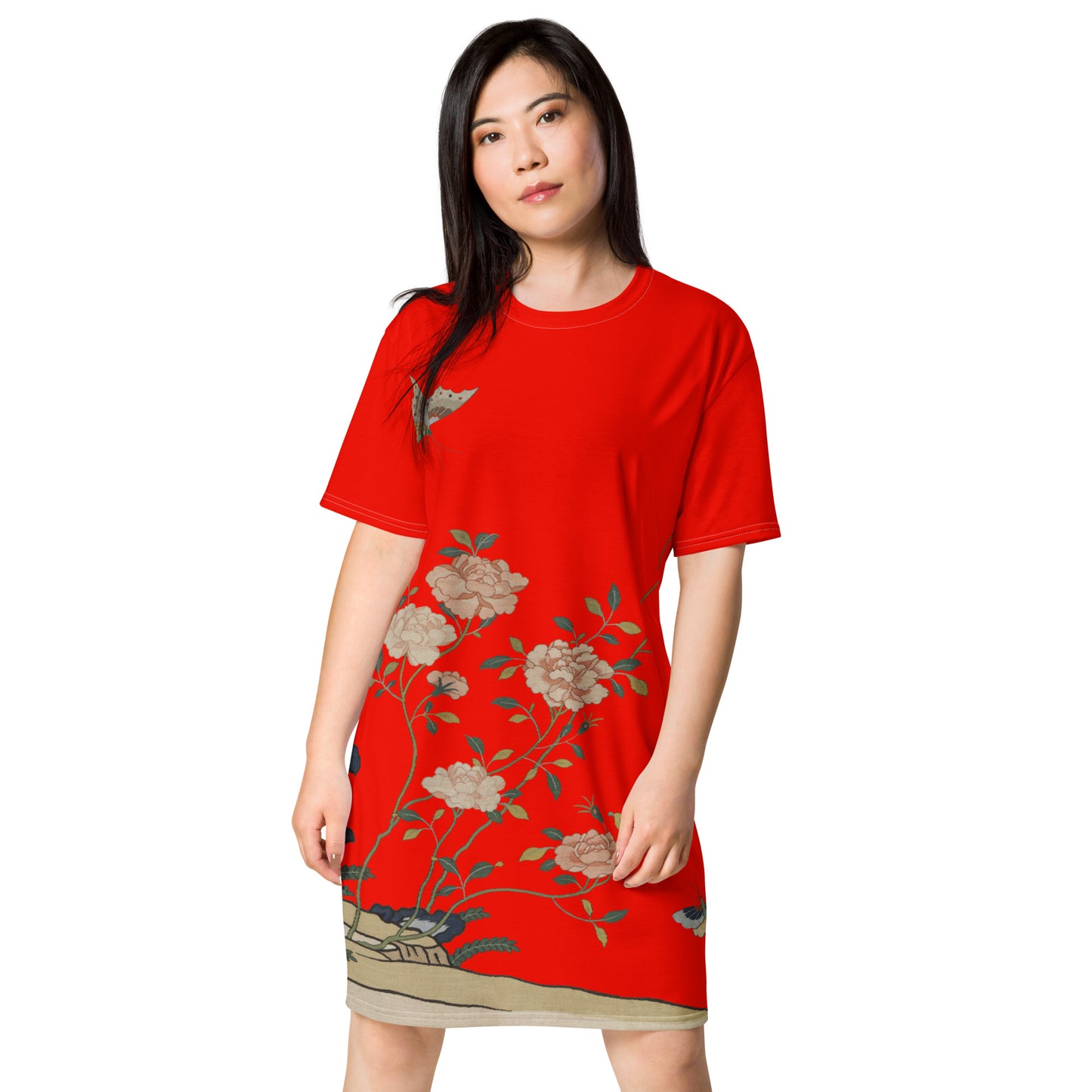 Kesi Flower Album｜Red Roses｜T-shirt dress｜Garnet red