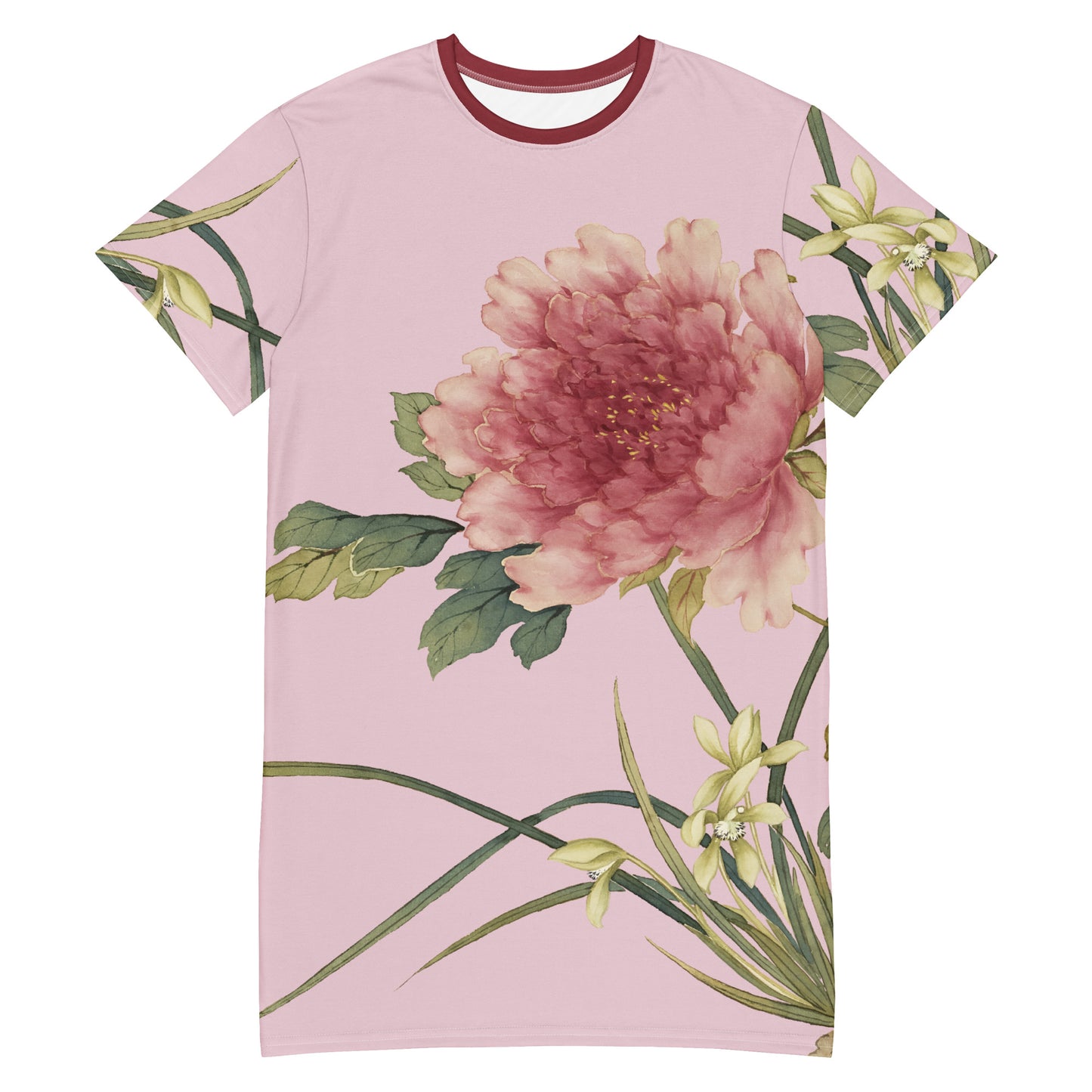 12月の花神様｜Orchid and Tree Peony in Bloom｜Tシャツワンピース｜Pale pinkish gray