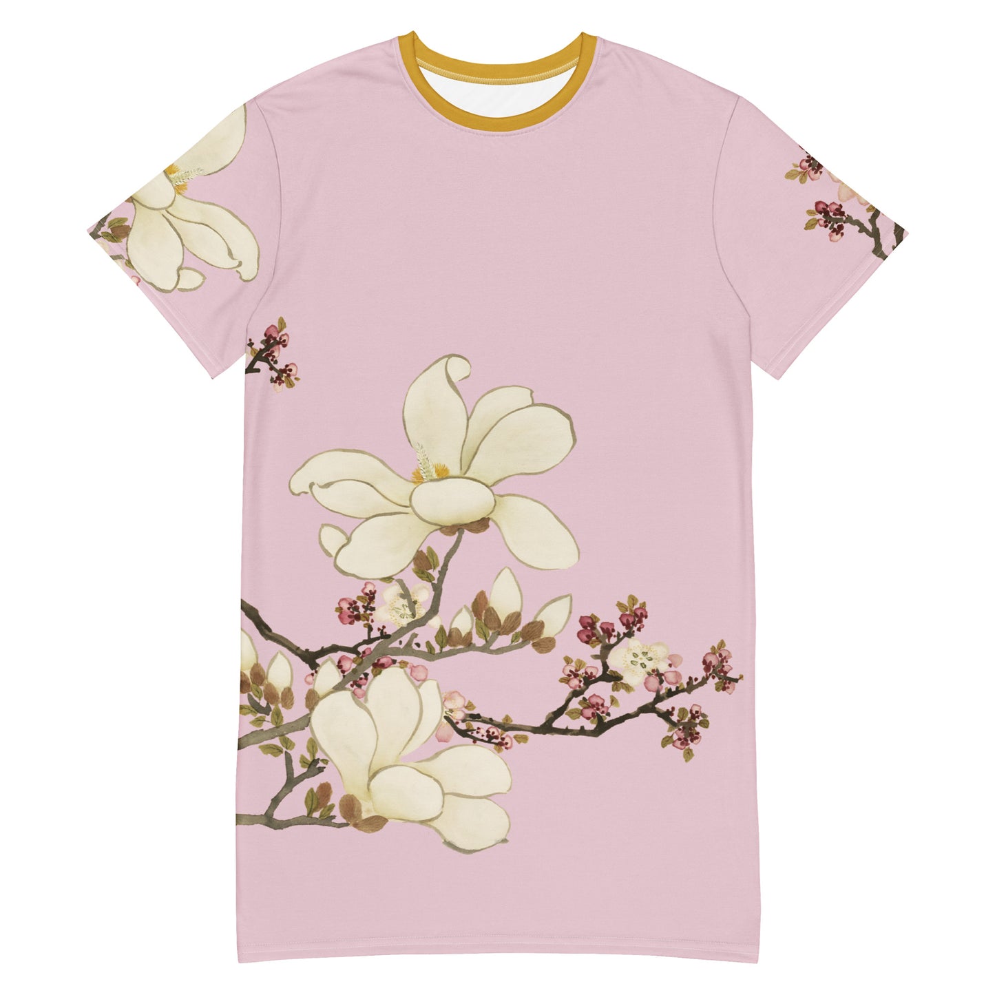 12月の花神様｜Apricot and Lily Magnolia in Blossom｜Tシャツドレス｜Pale pinkish gray