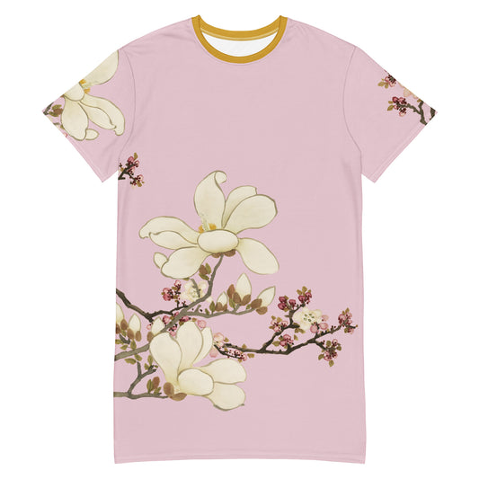 The Spirit of Flowers in Twelve Months｜Apricot and Lily Magnolia in Blossom｜T-shirt dress｜Pale pinkish gray