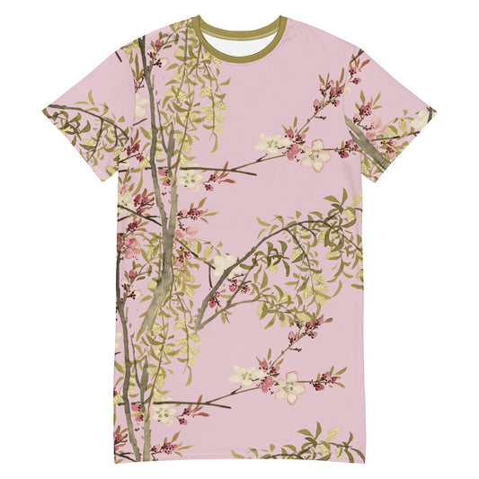 The Spirit of Flowers in Twelve Months｜Willow and Peach Blossom｜T-shirt dress｜Pale pinkish gray