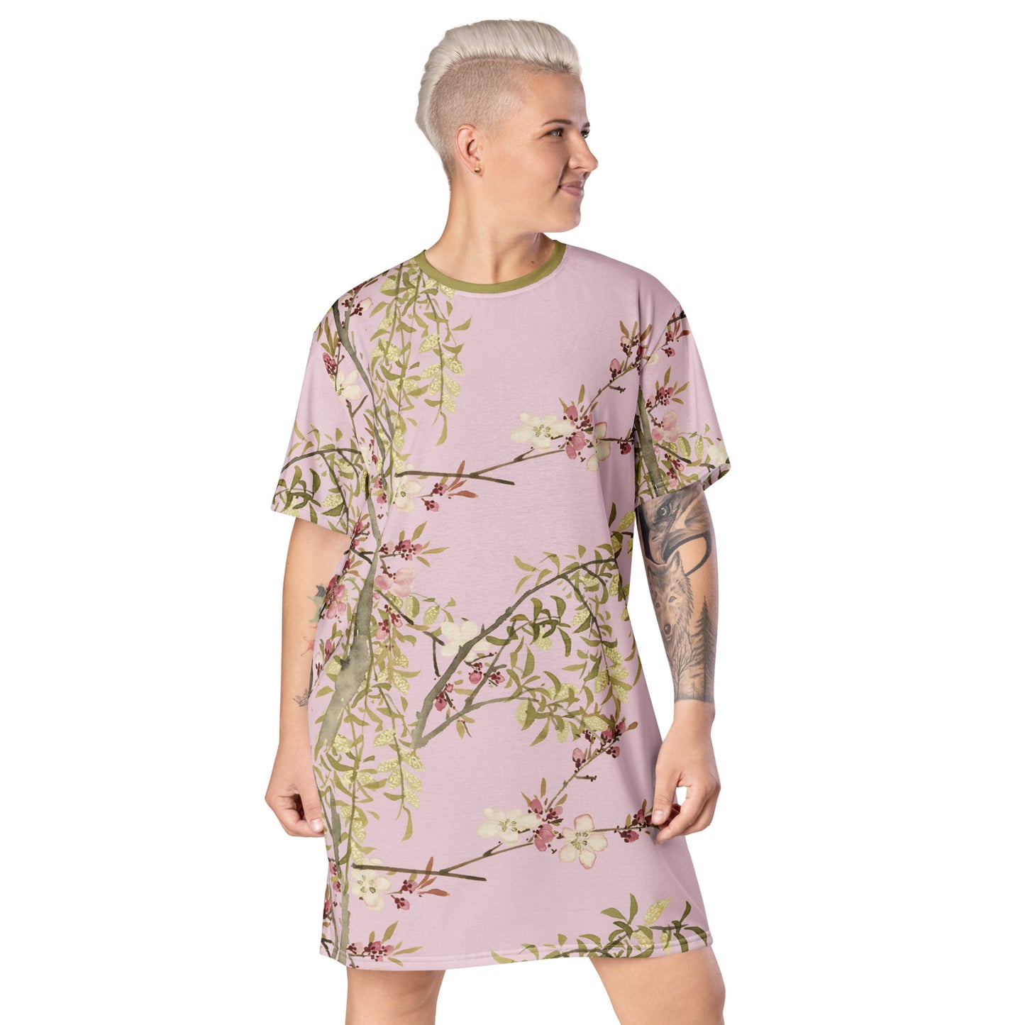 The Spirit of Flowers in Twelve Months｜Willow and Peach Blossom｜T-shirt dress｜Pale pinkish gray