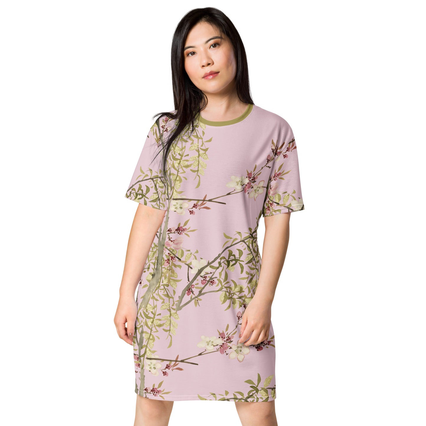 The Spirit of Flowers in Twelve Months｜Willow and Peach Blossom｜T-shirt dress｜Pale pinkish gray