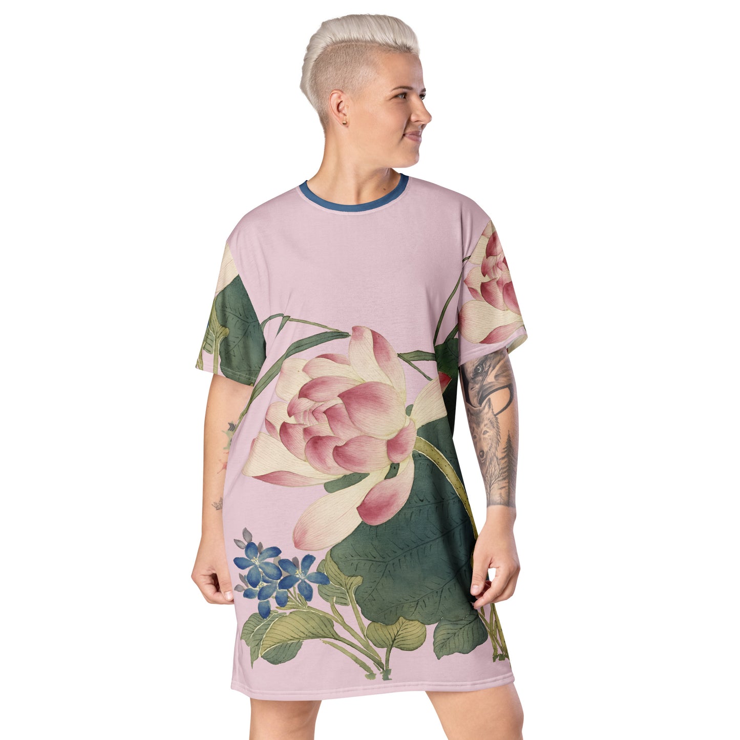 The Spirit of Flowers in Twelve Months｜Lotus in Bloom｜T-shirt dress｜Pale pinkish gray