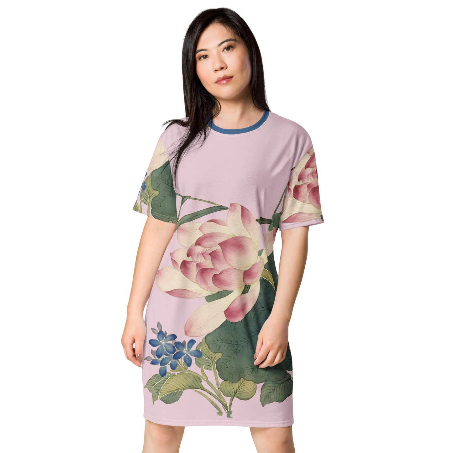 The Spirit of Flowers in Twelve Months｜Lotus in Bloom｜T-shirt dress｜Pale pinkish gray