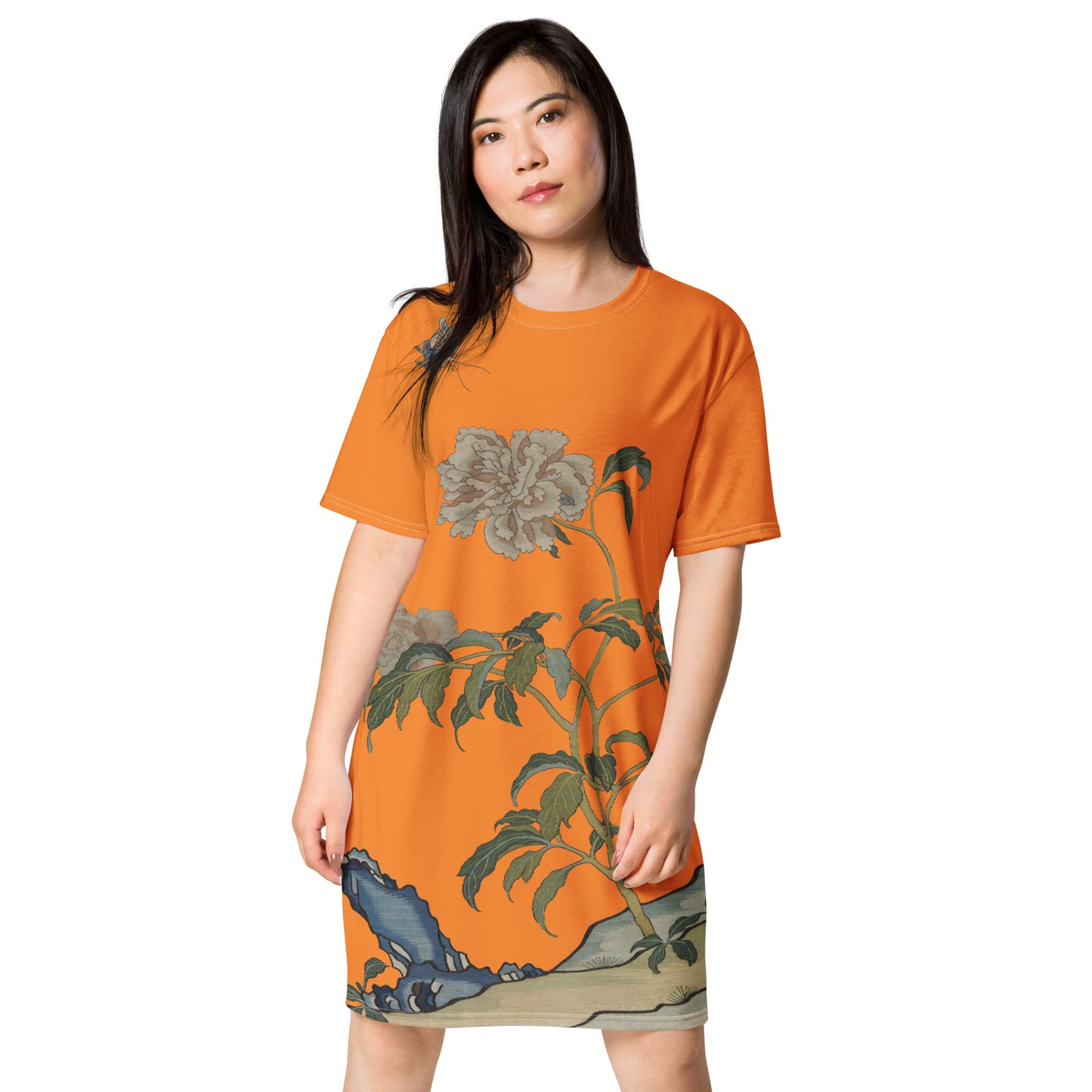 Kesi Flower Album｜Peonies and Butterfly｜T-shirt dress｜Orange