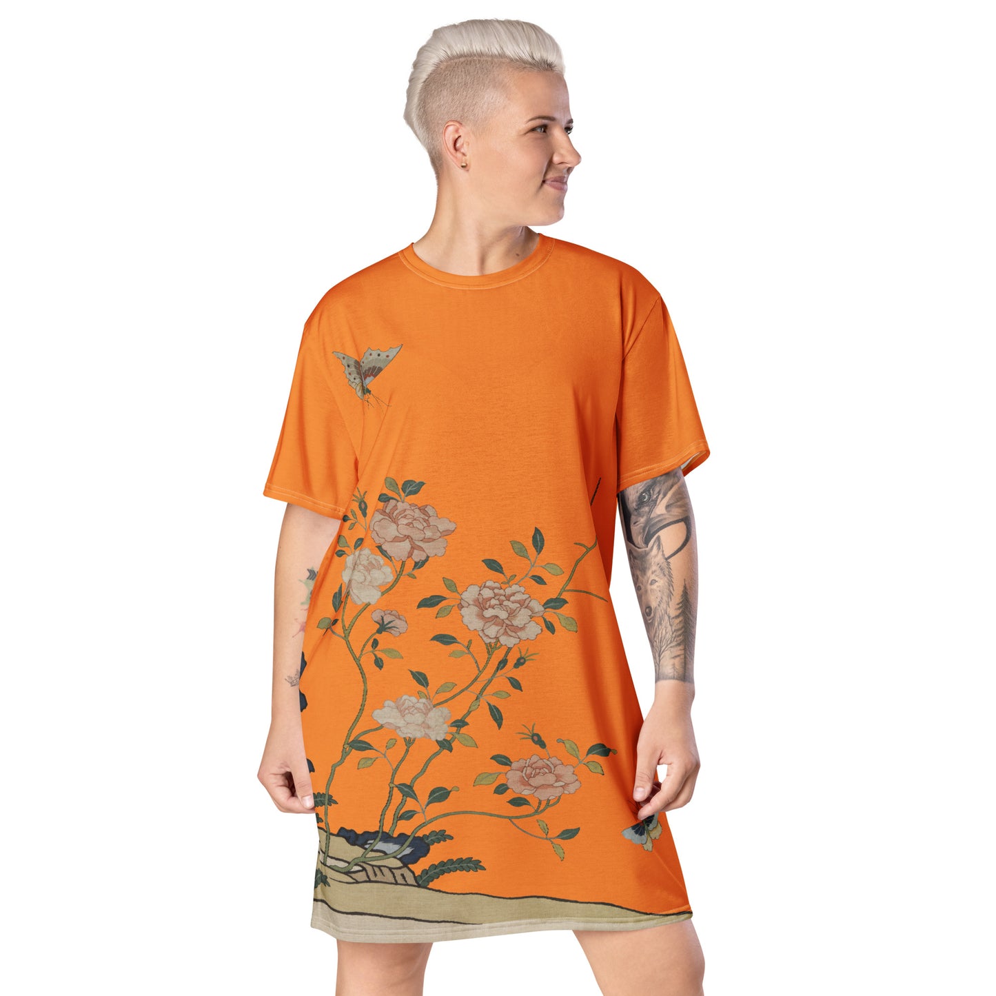 Kesi Flower Album｜Red Roses｜T-shirt dress｜Orange