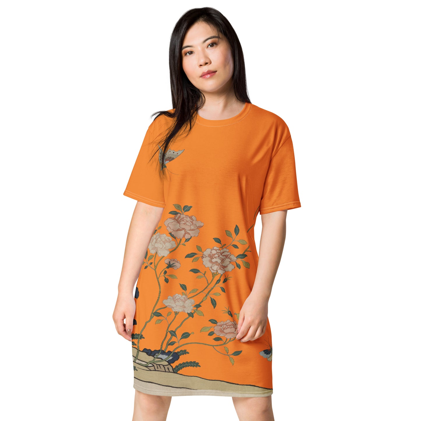 Kesi Flower Album｜Red Roses｜T-shirt dress｜Orange