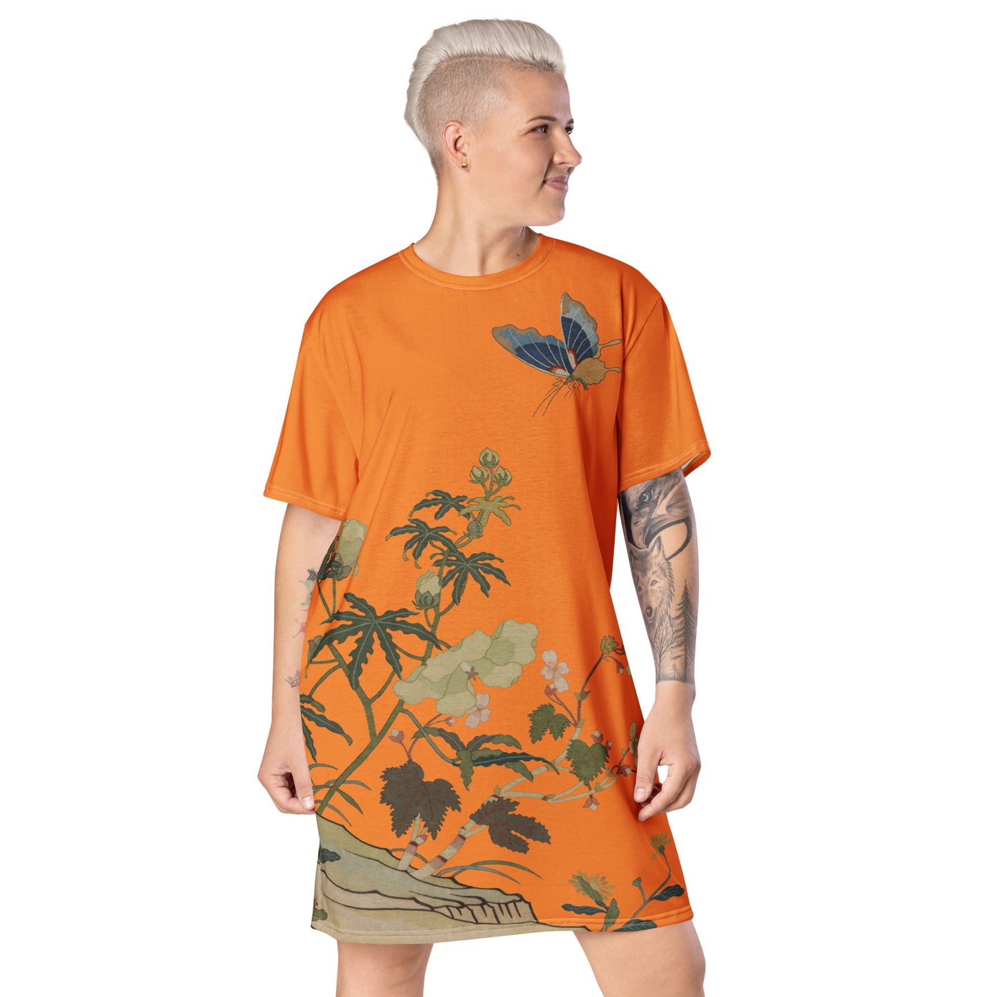 Kesi Flower Album｜Hibiscus and Begonia Blossoms｜T-shirt dress｜Orange