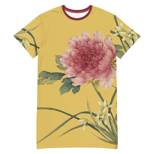 The Spirit of Flowers in Twelve Months｜Orchid and Tree Peony in Bloom｜T-shirt dress｜Gold