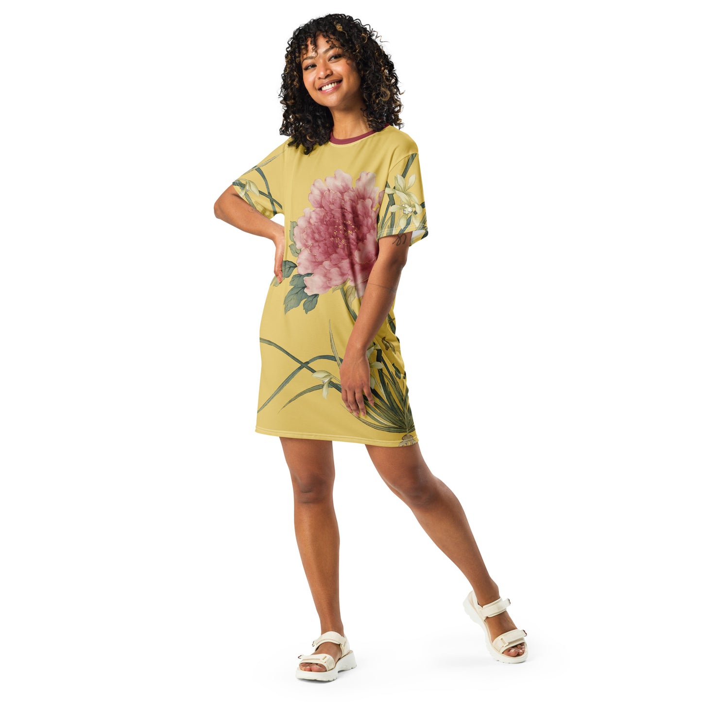 The Spirit of Flowers in Twelve Months｜Orchid and Tree Peony in Bloom｜T-shirt dress｜Gold