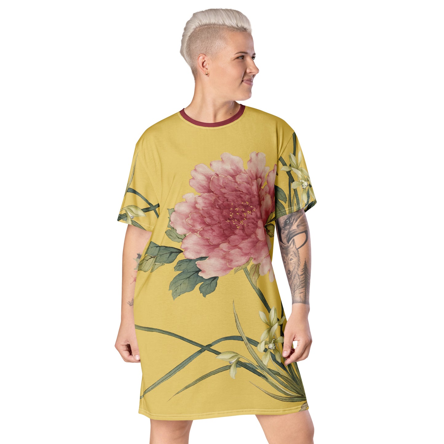 The Spirit of Flowers in Twelve Months｜Orchid and Tree Peony in Bloom｜T-shirt dress｜Gold