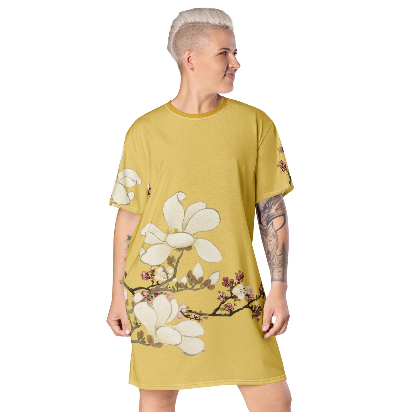 The Spirit of Flowers in Twelve Months｜Apricot and Lily Magnolia in Blossom｜T-shirt dress｜Gold