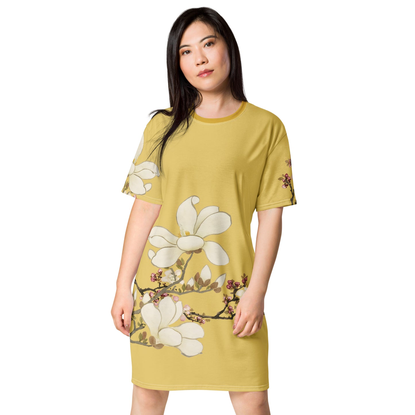 The Spirit of Flowers in Twelve Months｜Apricot and Lily Magnolia in Blossom｜T-shirt dress｜Gold