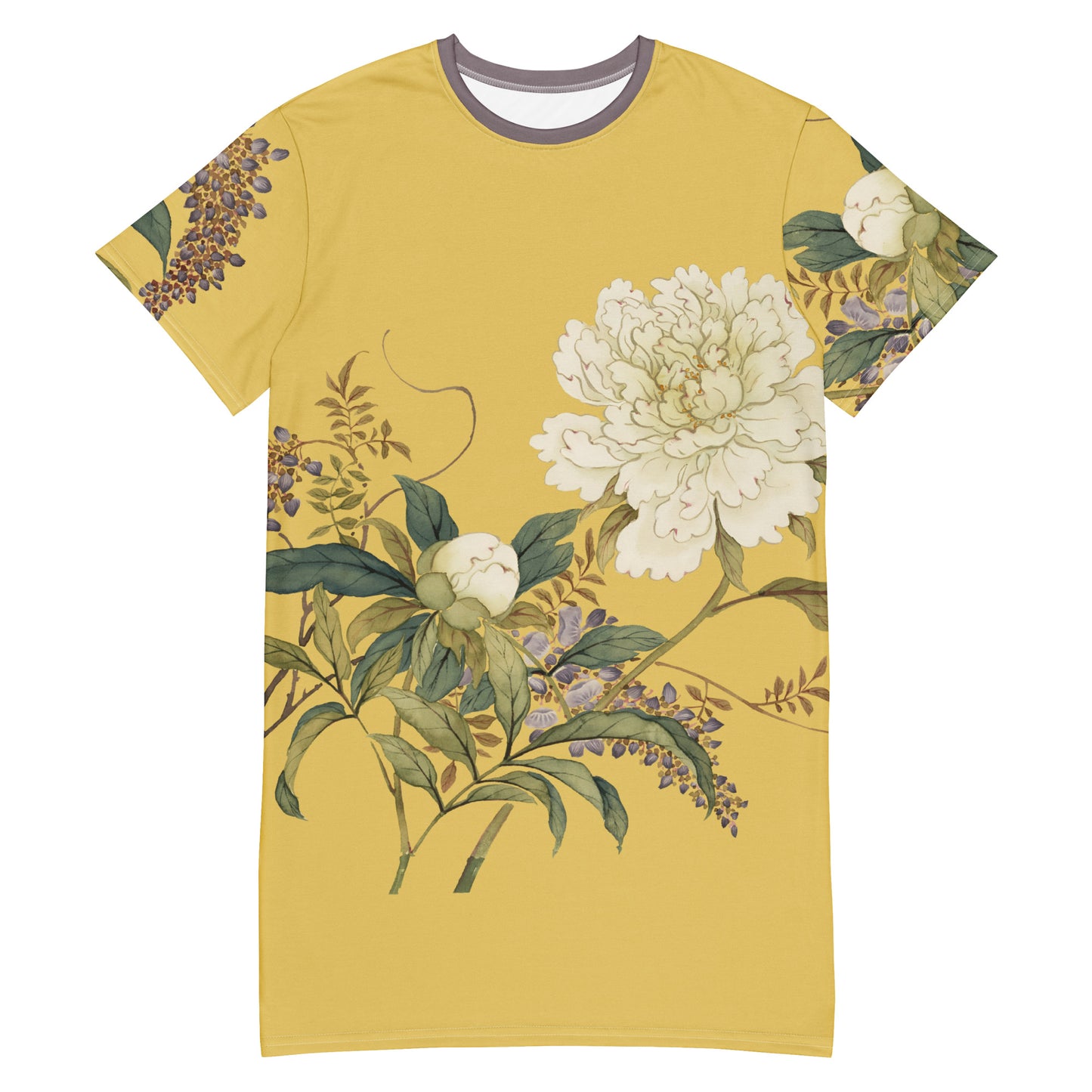 The Spirit of Flowers in Twelve Months｜Chinese Peony and Wisteria in Bloom｜T-shirt dress｜Gold