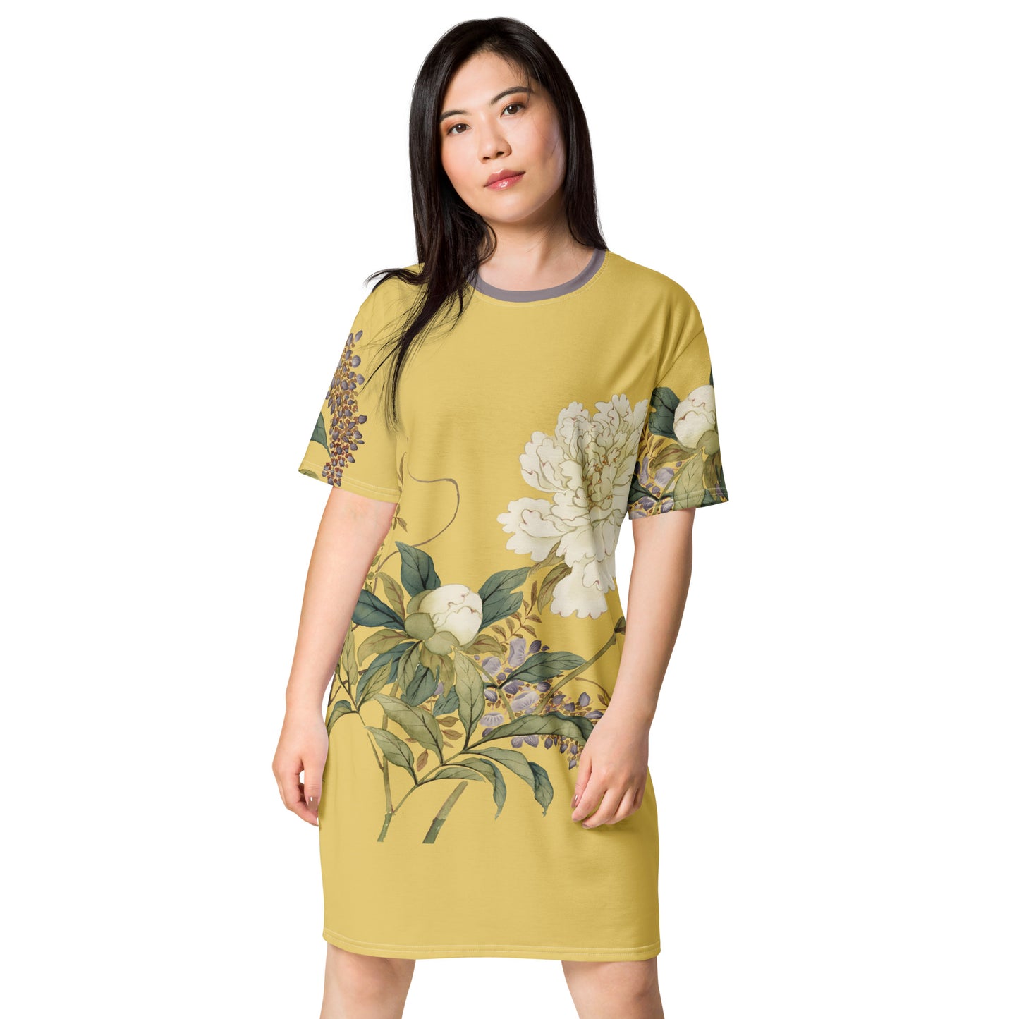 The Spirit of Flowers in Twelve Months｜Chinese Peony and Wisteria in Bloom｜T-shirt dress｜Gold