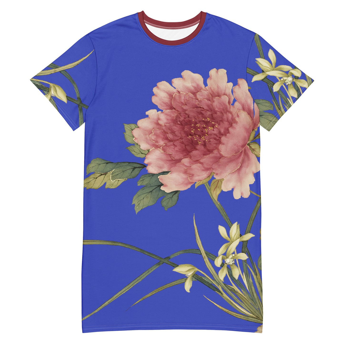 The Spirit of Flowers in Twelve Months｜Orchid and Tree Peony in Bloom｜T-shirt dress｜Royal blue