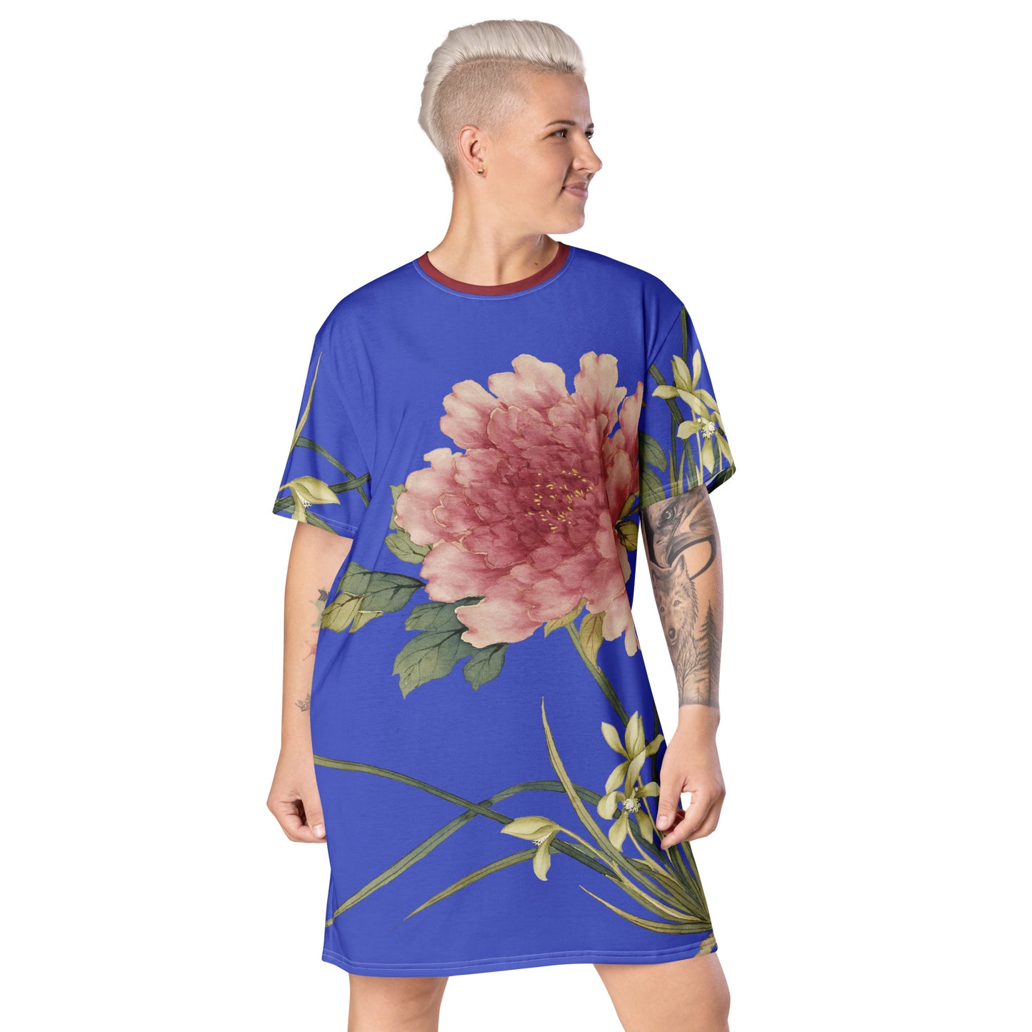 The Spirit of Flowers in Twelve Months｜Orchid and Tree Peony in Bloom｜T-shirt dress｜Royal blue