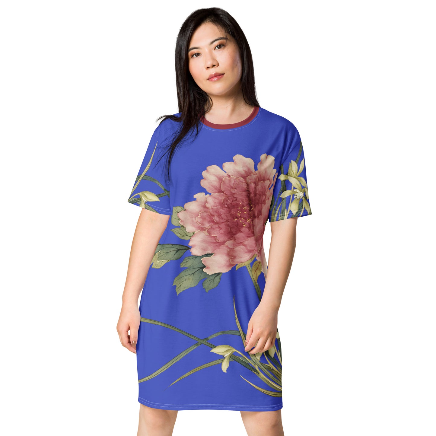 The Spirit of Flowers in Twelve Months｜Orchid and Tree Peony in Bloom｜T-shirt dress｜Royal blue