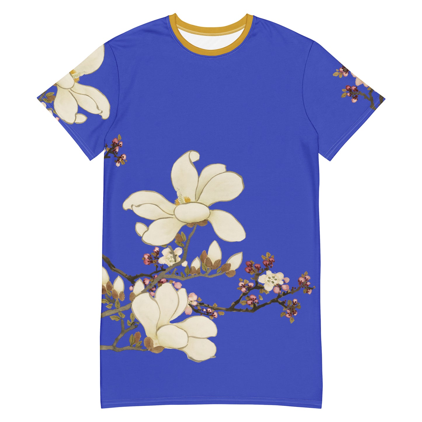 The Spirit of Flowers in Twelve Months｜Apricot and Lily Magnolia in Blossom｜T-shirt dress｜Royal blue