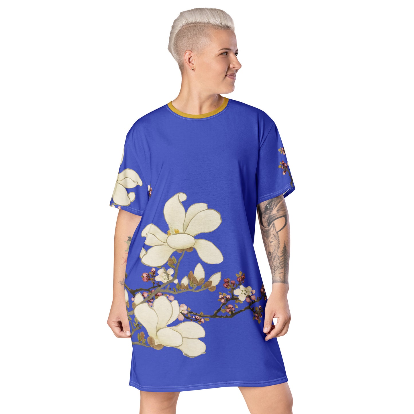 The Spirit of Flowers in Twelve Months｜Apricot and Lily Magnolia in Blossom｜T-shirt dress｜Royal blue