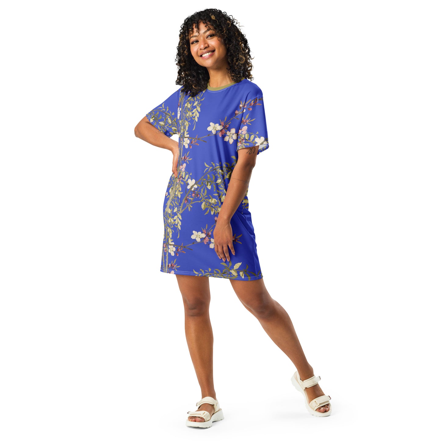 The Spirit of Flowers in Twelve Months｜Willow and Peach Blossom｜T-shirt dress｜Royal blue