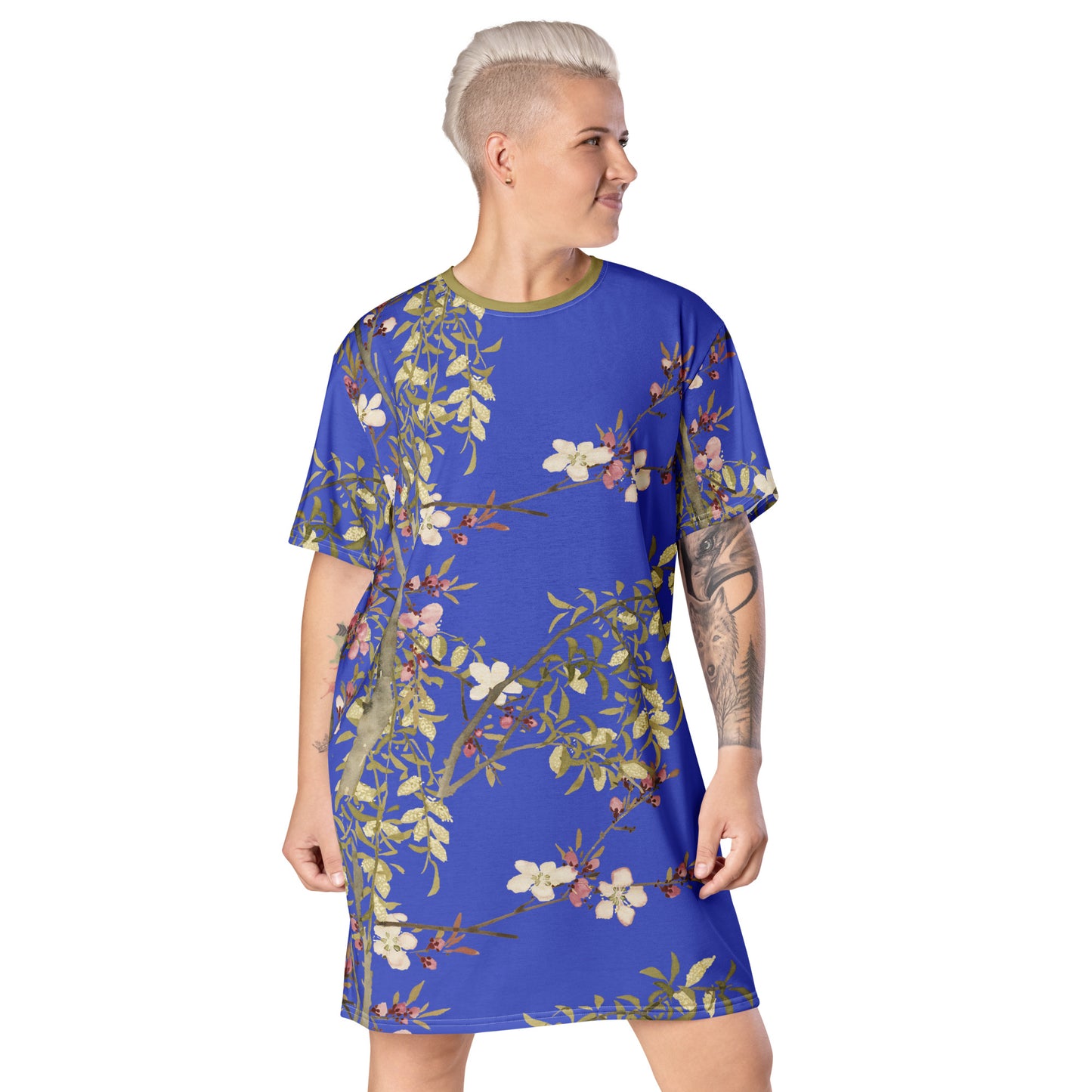 The Spirit of Flowers in Twelve Months｜Willow and Peach Blossom｜T-shirt dress｜Royal blue