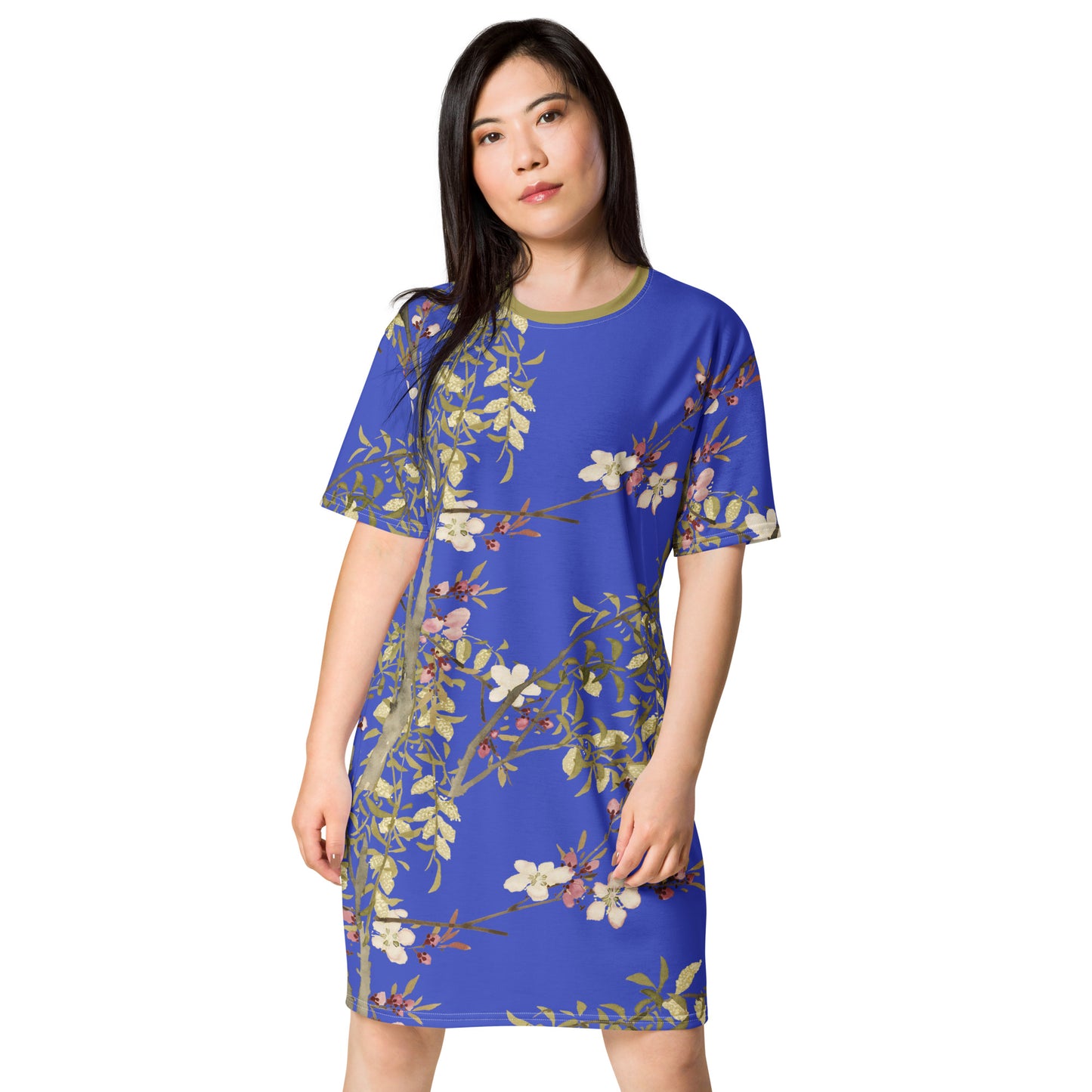 The Spirit of Flowers in Twelve Months｜Willow and Peach Blossom｜T-shirt dress｜Royal blue