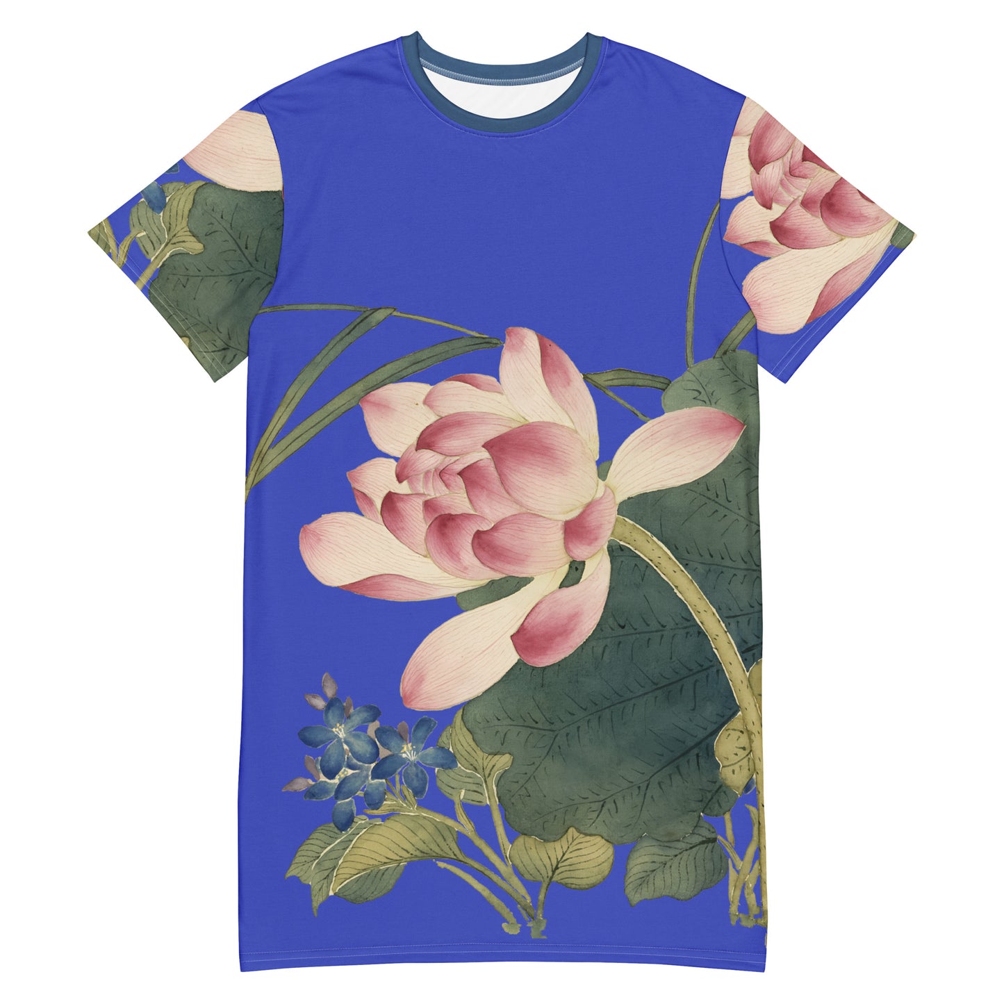 The Spirit of Flowers in Twelve Months｜Lotus in Bloom｜T-shirt dress｜Royal blue