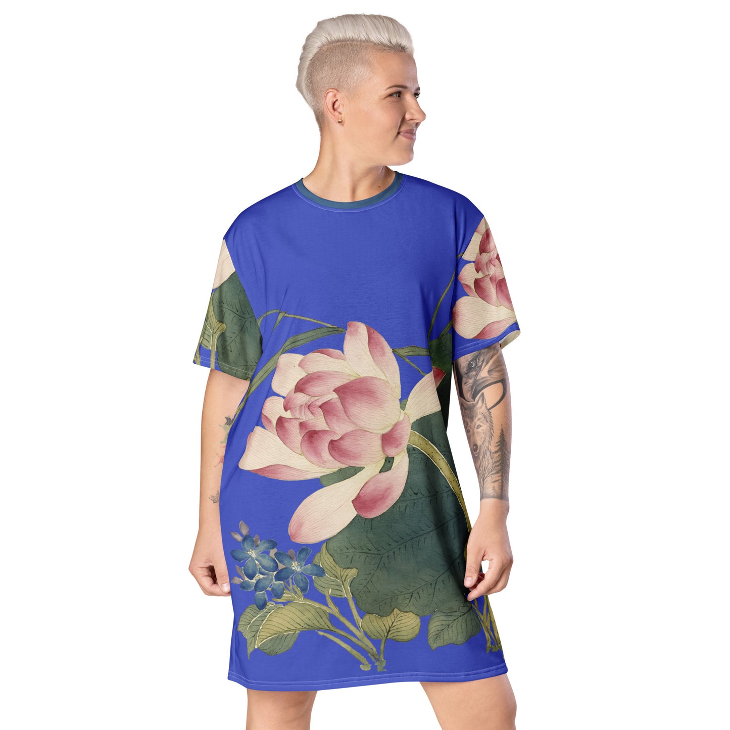 The Spirit of Flowers in Twelve Months｜Lotus in Bloom｜T-shirt dress｜Royal blue