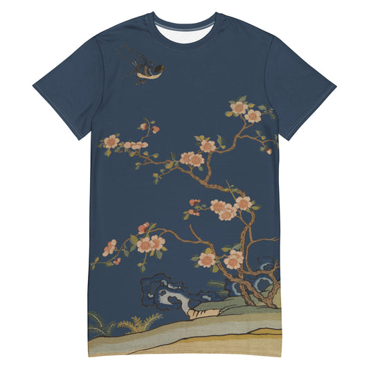 Kesi Flower Album｜Swallow in Flight, Harbinger of Spring｜T-shirt dress｜Dark blue