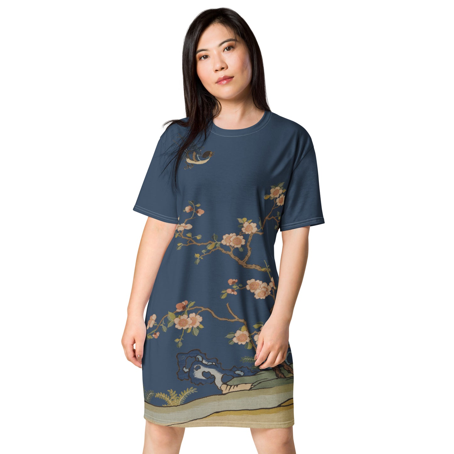 Kesi Flower Album｜Swallow in Flight, Harbinger of Spring｜T-shirt dress｜Dark blue