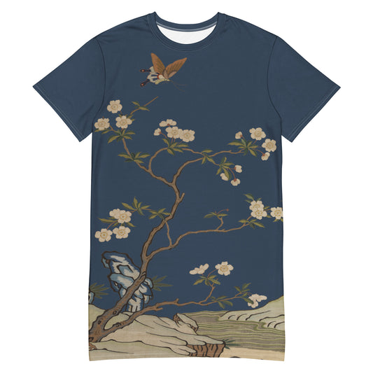 Kesi Flower Album｜Plum Blossoms and Butterfly｜T-shirt dress｜Dark blue