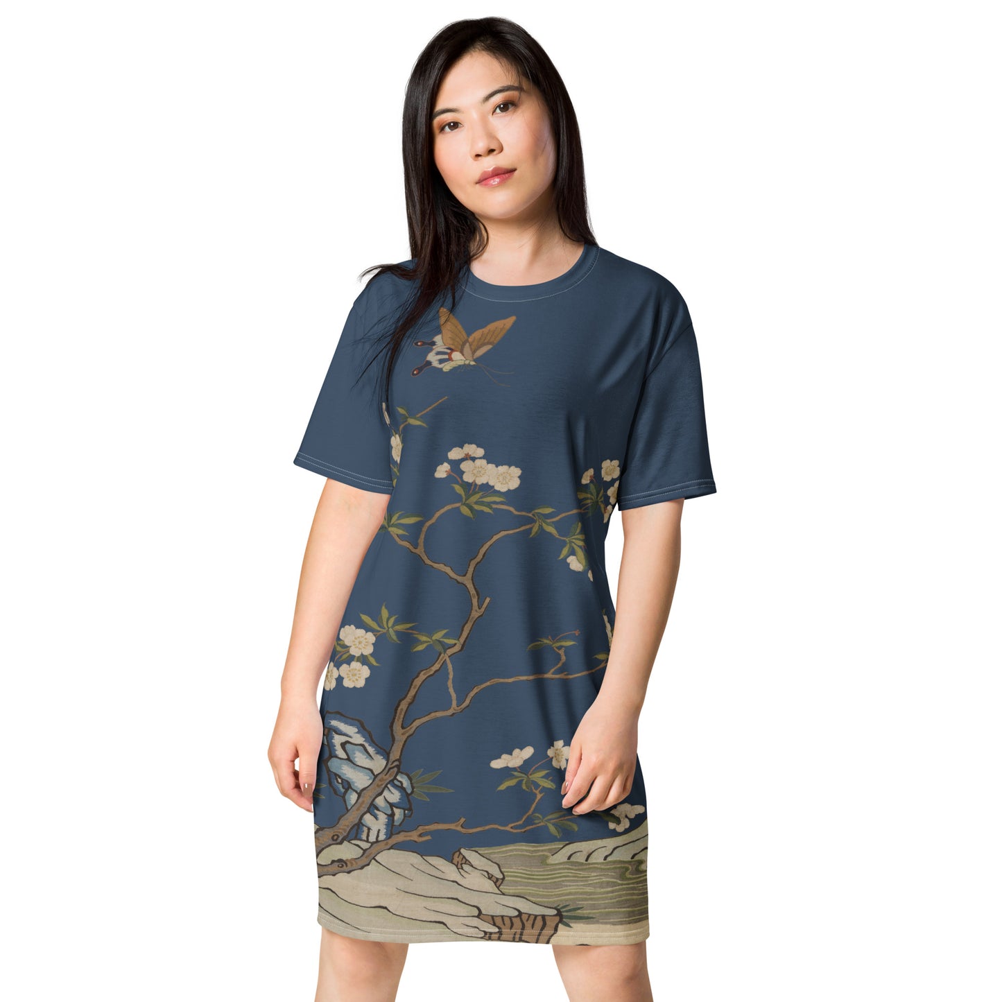 Kesi Flower Album｜Plum Blossoms and Butterfly｜T-shirt dress｜Dark blue