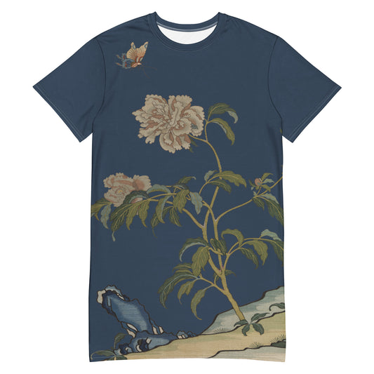 Kesi Flower Album｜Peonies and Butterfly｜T-shirt dress｜Dark blue