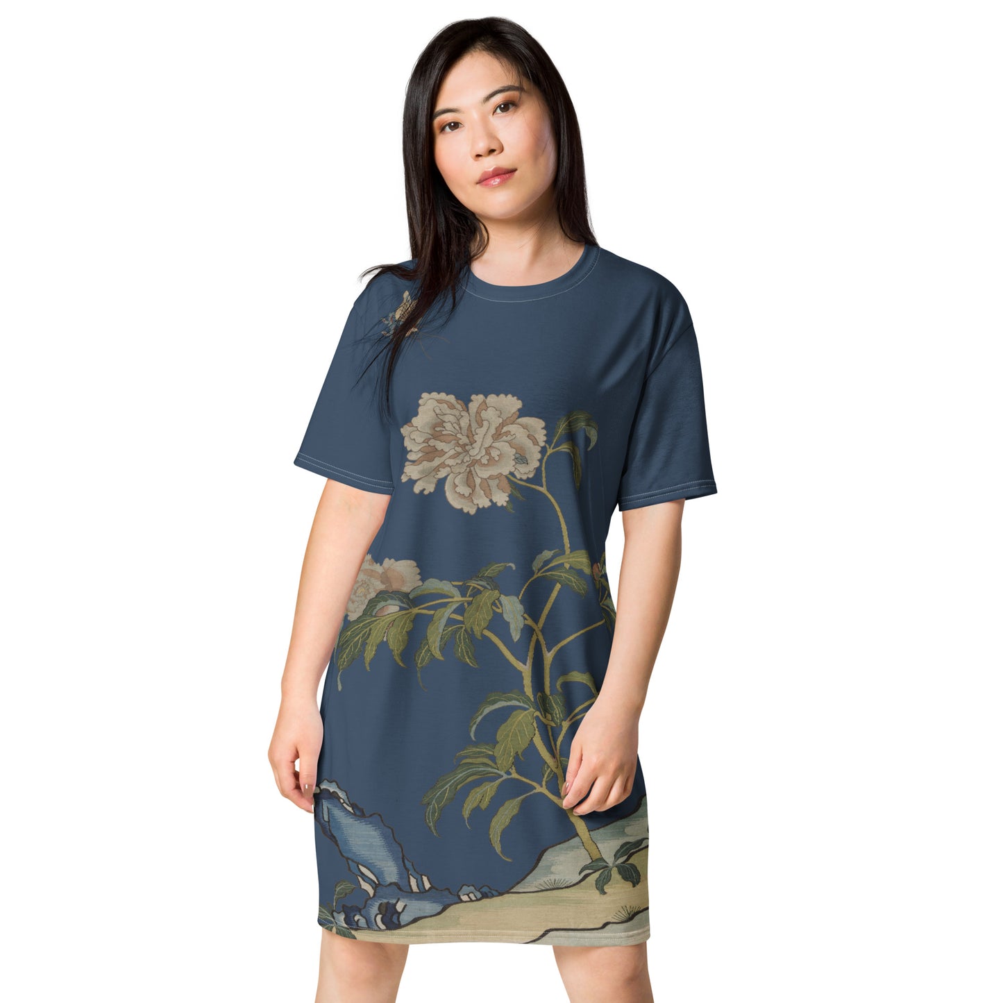 Kesi Flower Album｜Peonies and Butterfly｜T-shirt dress｜Dark blue