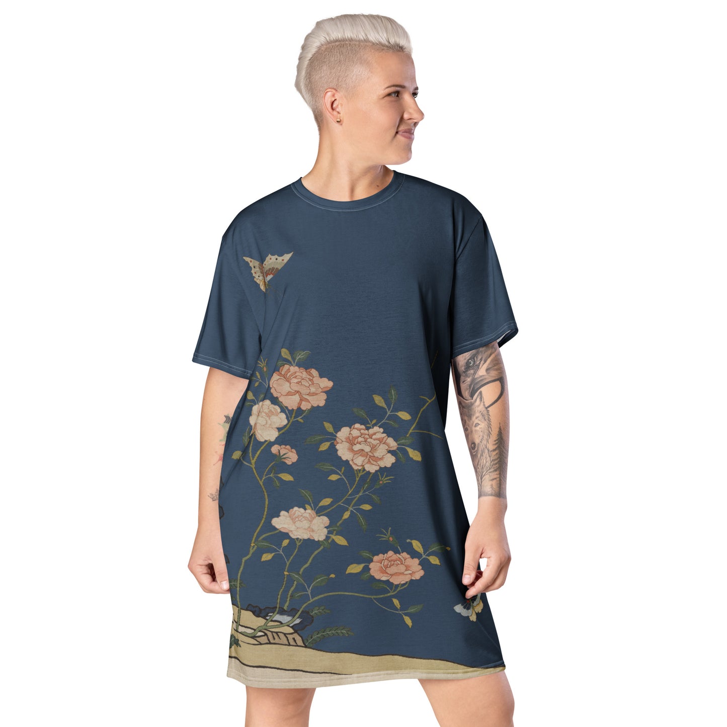 Kesi Flower Album｜Red Roses｜T-shirt dress｜Dark blue