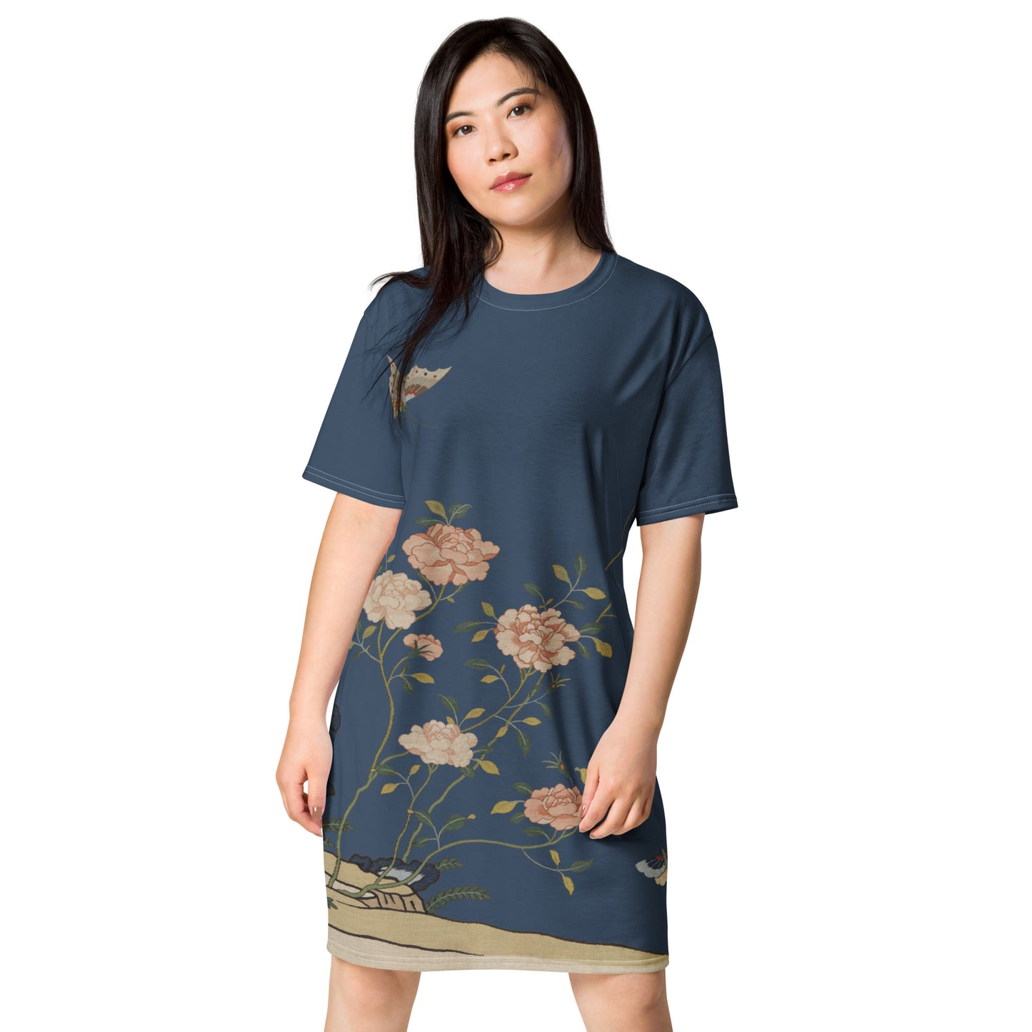 Kesi Flower Album｜Red Roses｜T-shirt dress｜Dark blue