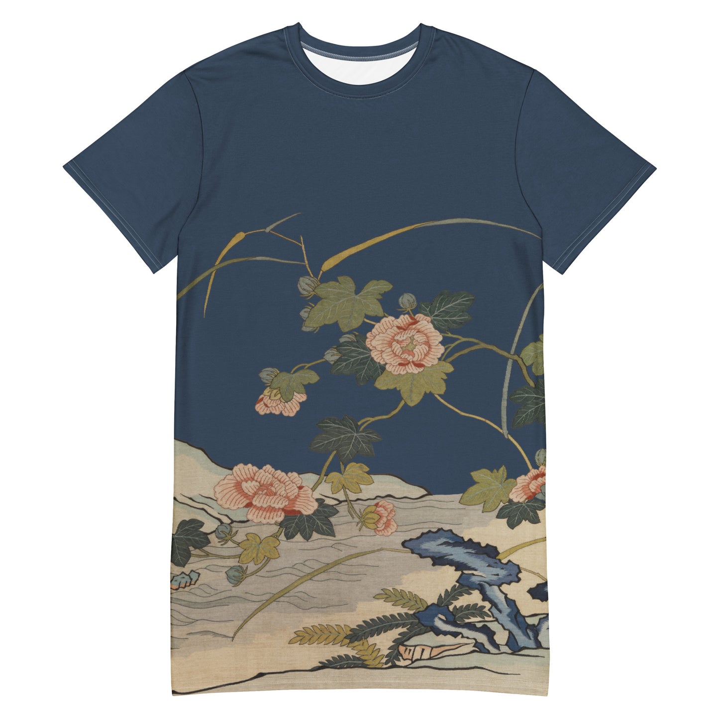 Kesi Flower Album｜Hibiscus by the Water｜T-shirt dress｜Dark blue