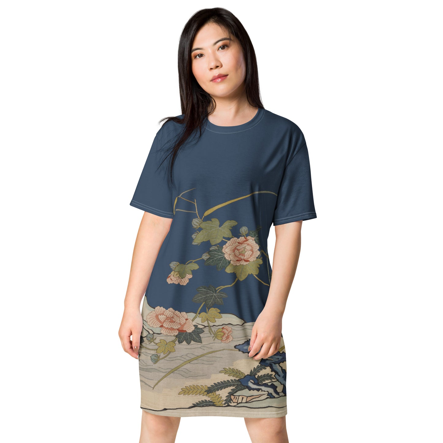 Kesi Flower Album｜Hibiscus by the Water｜T-shirt dress｜Dark blue