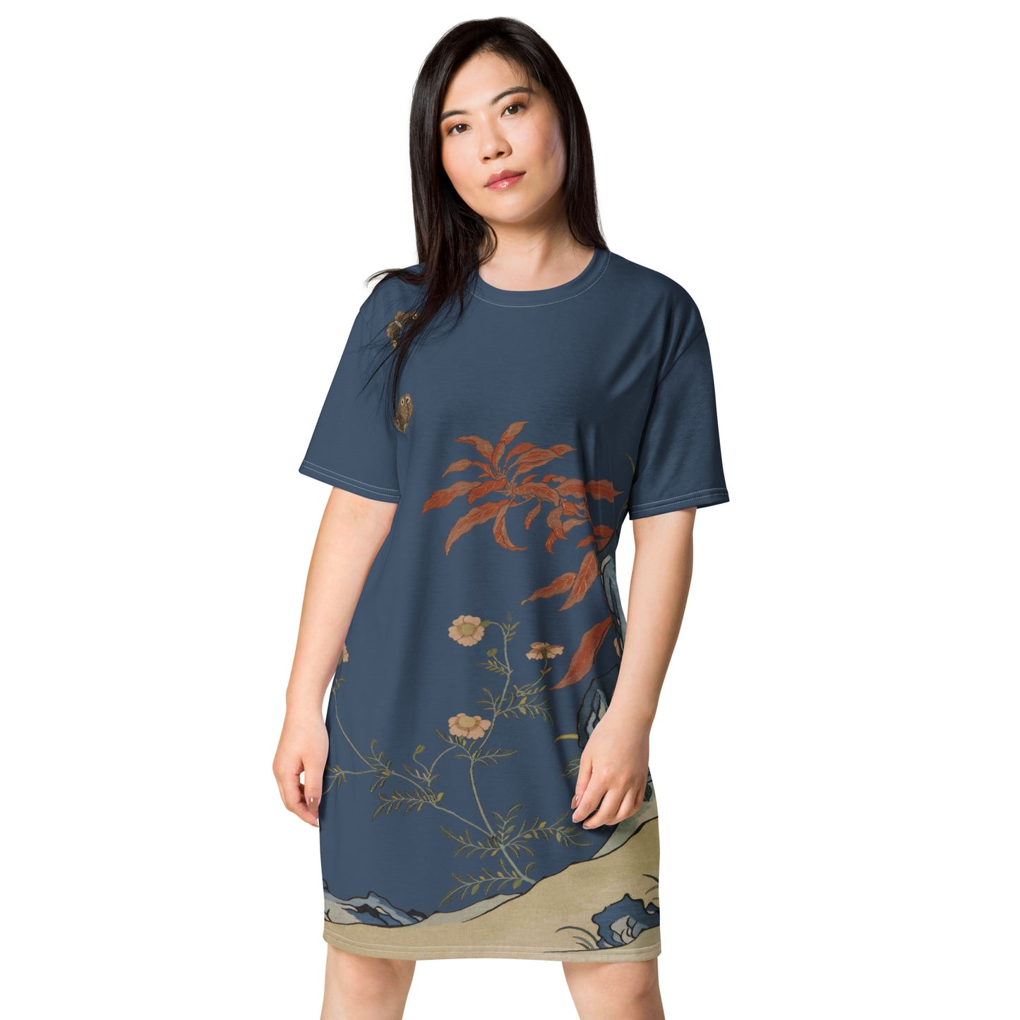 Kesi Flower Album｜Butterflies and Flowers｜T-shirt dress｜Dark blue