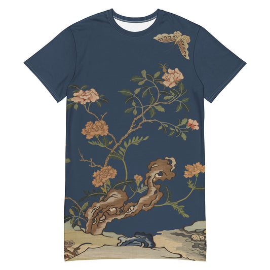 Kesi Flower Album｜Camellia and Butterfly｜T-shirt dress｜Dark blue