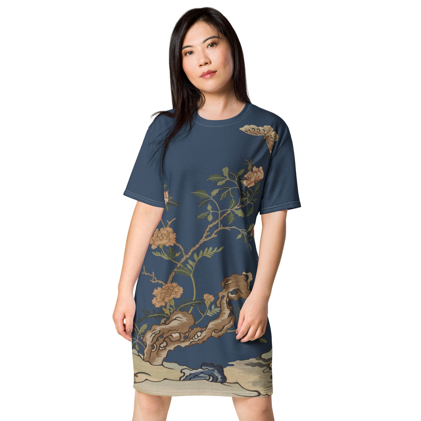 Kesi Flower Album｜Camellia and Butterfly｜T-shirt dress｜Dark blue