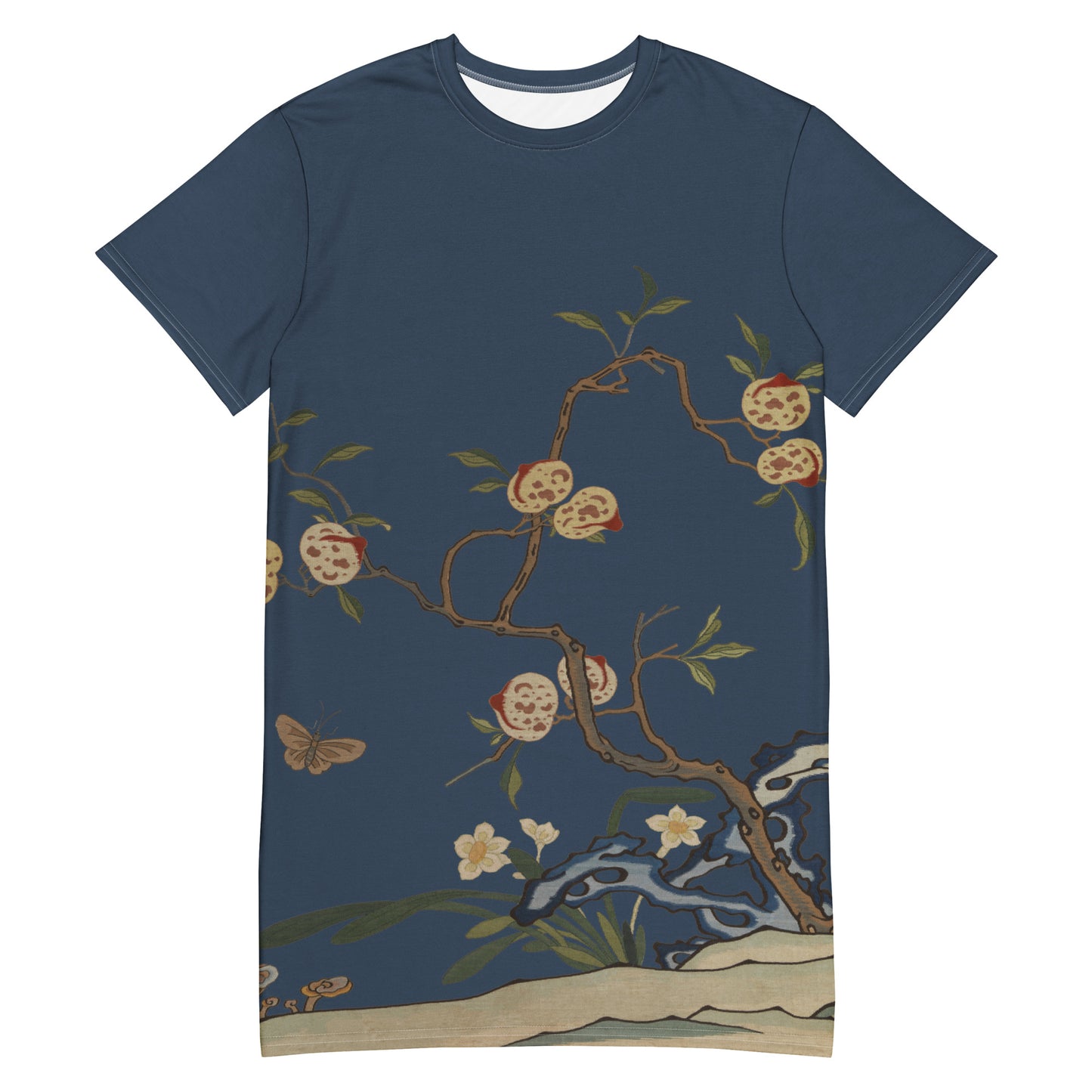 Kesi Flower Album｜Narcissus and Peaches｜T-shirt dress｜Dark blue