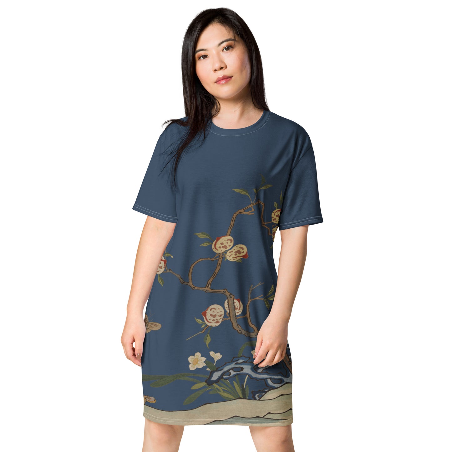 Kesi Flower Album｜Narcissus and Peaches｜T-shirt dress｜Dark blue