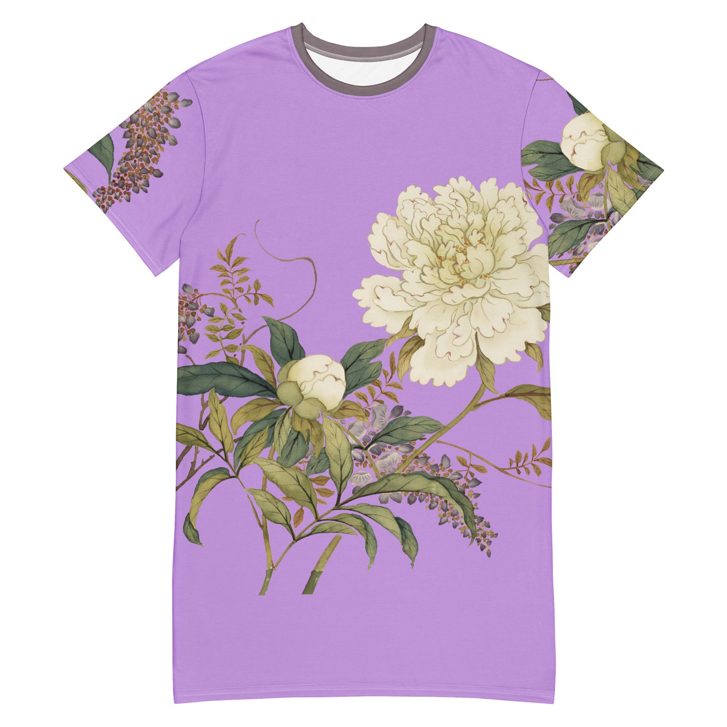 The Spirit of Flowers in Twelve Months｜Chinese Peony and Wisteria in Bloom｜T-shirt dress｜Lilac