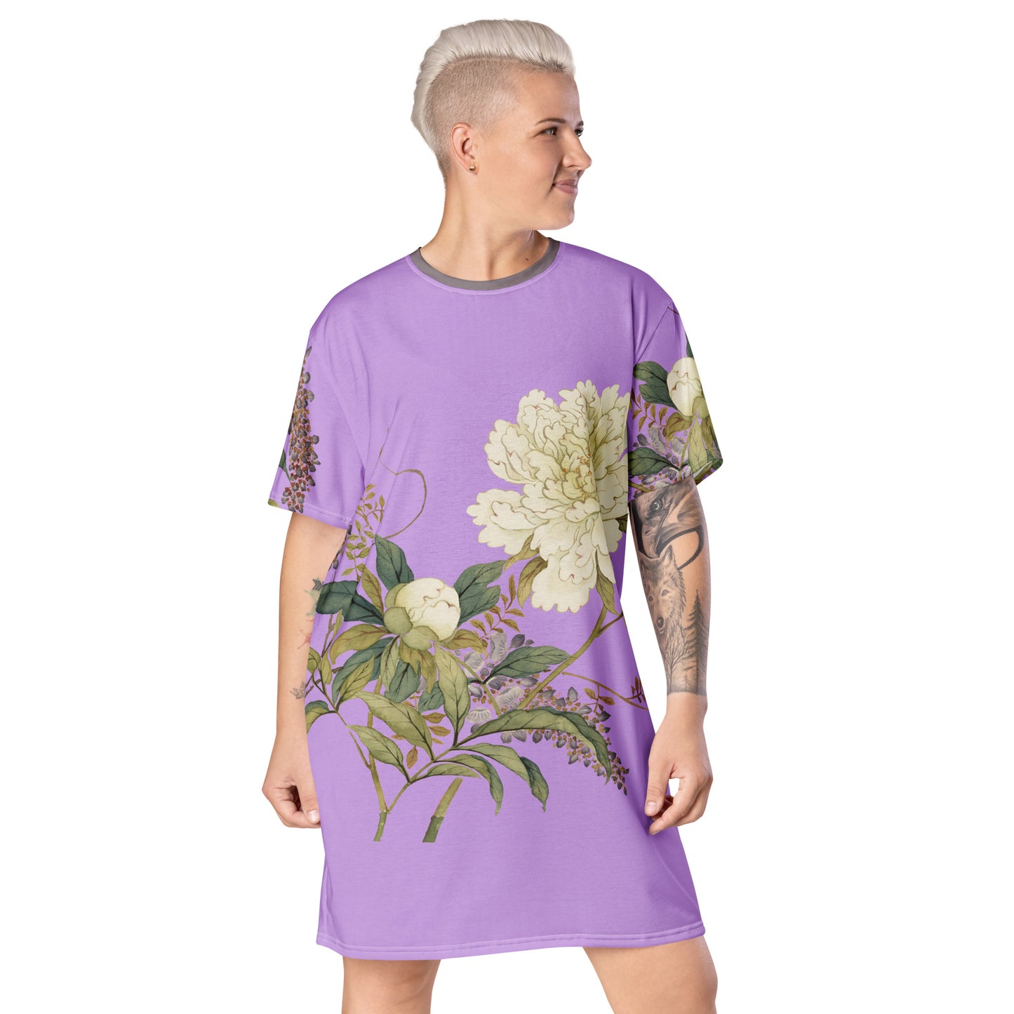 The Spirit of Flowers in Twelve Months｜Chinese Peony and Wisteria in Bloom｜T-shirt dress｜Lilac